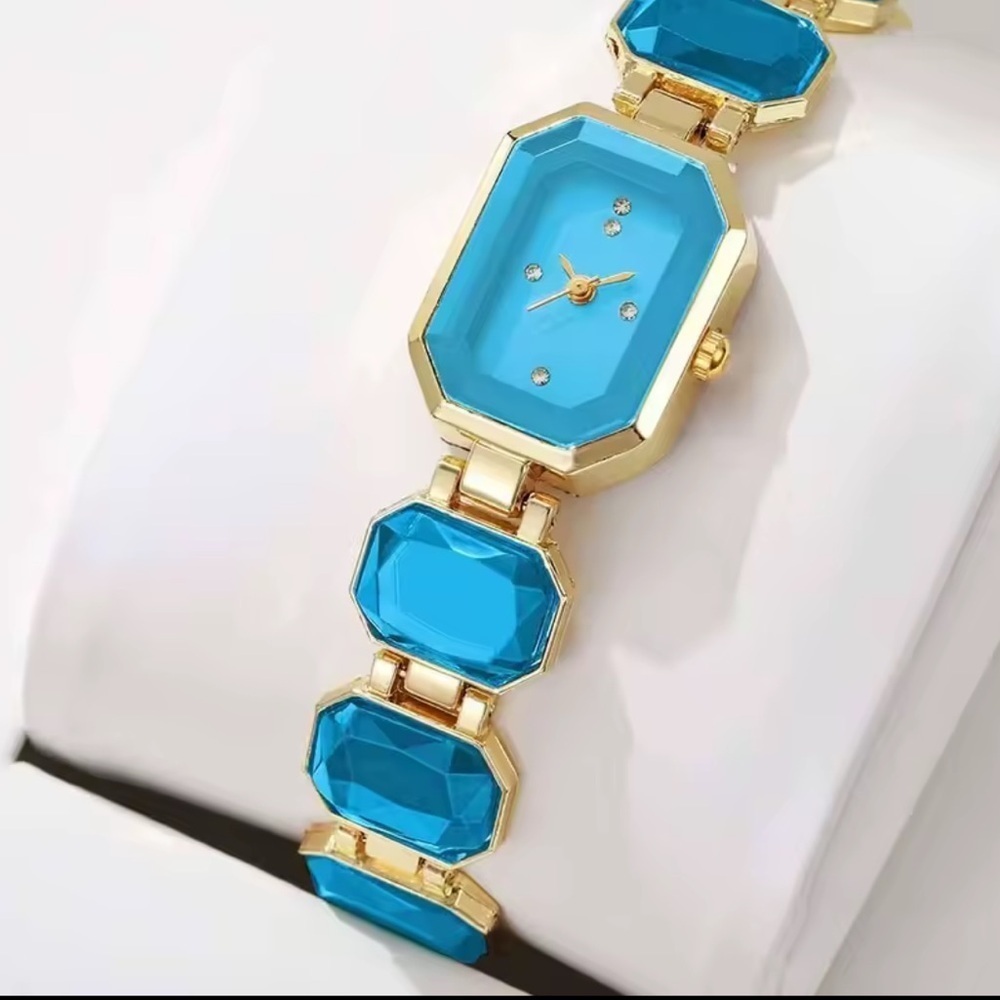 Classic Aquamarine Crystal Elegant Gold Watch - Picture 4 of 5